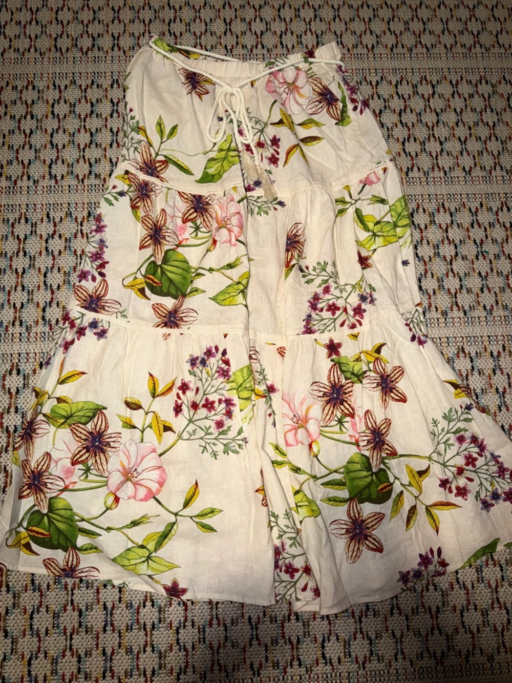 Christian Siriano Cream Floral Midi Skirt with Multicolor Blooms